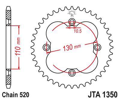 JT JTA1350.39 Zadní kolečko (rozeta), 39 zubů, 520