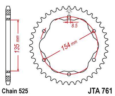 JT JTA761.38 Zadní kolečko (rozeta), 38 zubů, 525