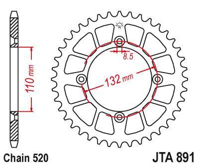 JT JTA891.48 Zadní kolečko (rozeta), 48 zubů, 520 KTM FREERIDE 350 12-17, 250 F 18