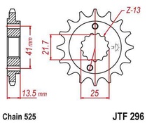 JT JTF296.15RB Přední kolečko (pastorek), 15 zubů, 525 HONDA XL 600/650V 89-07, XL 700V pro HONDA XL 600 V TRANSALP rok výroby 1998