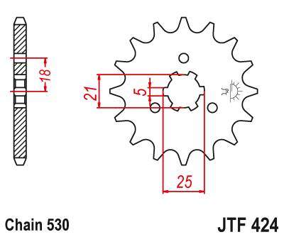 JT JTF424.15 Přední kolečko (pastorek), 15 zubů, 530 SUZUKI GT 380/550/750