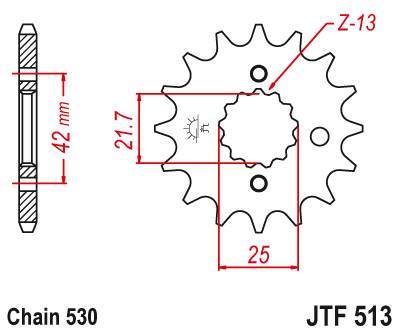 JT JTF513.17 Přední kolečko (pastorek), 17 zubů, 530 SUZUKI GSXR 1000/1300, TL 1000