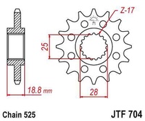 JT JTF704.17RB Přední kolečko (pastorek), 17 zubů, 525 BMW F 650/700/800 GS pro BMW F 850 GS rok výroby 2018