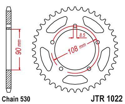 JT JTR1022.38 Zadní kolečko (rozeta), 38 zubů, 530