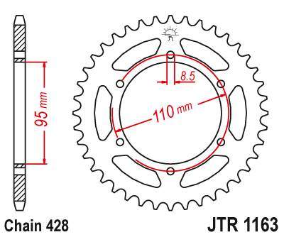 JT JTR1163.45 Zadní kolečko (rozeta), 45 zubů, 428
