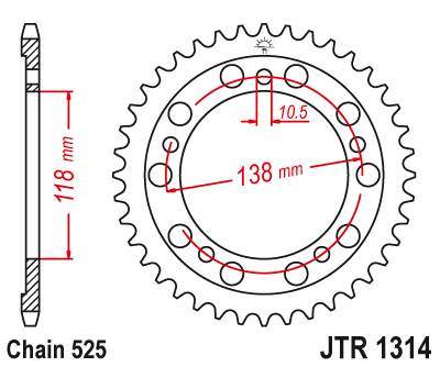 JT JTR1314.39 Zadní kolečko (rozeta), 39 zubů, 525