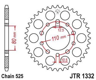 JT JTR1332.37 Zadní kolečko (rozeta), 37 zubů, 525 HONDA GB 500 89-90, CMX 450 REBEL