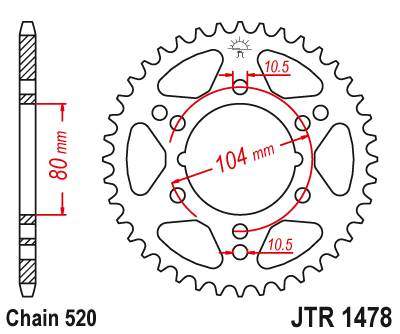 JT JTR1478.38 Zadní kolečko (rozeta), 38 zubů, 520 POLARIS