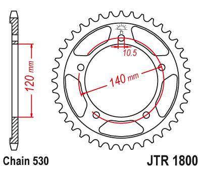 JT JTR1800.43 Zadní kolečko (rozeta), 43 zubů, 530 SUZUKI GSF 1250 06-15, GSXR 1000/1300