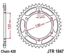 JT JTR1847.51 Zadní kolečko (rozeta), 51 zubů, 428 YAMAHA TDR 125 93-99