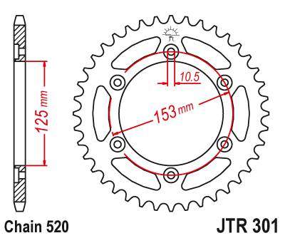 JT JTR301.40 Zadní kolečko (rozeta), 40 zubů, 520 HONDA CRF 250L 13-17, CRF 250 RALLY 16-17, CRM 250 91-95