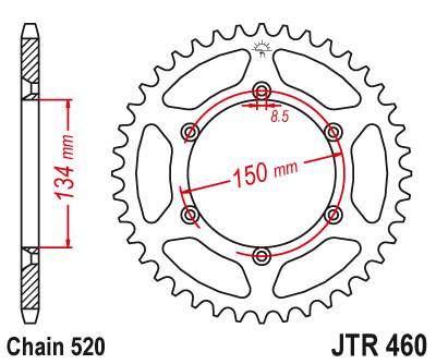 JT JTR460.48 Zadní kolečko (rozeta), 48 zubů, 520 KAWASAKI KX/KXF 84-18