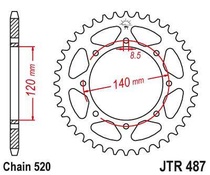 JT JTR487.37 Zadní kolečko (rozeta), 37 zubů, 520