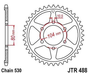 JT JTR488.40 Zadní kolečko (rozeta), 40 zubů, 530 KAWASAKI KZ 650 SR 77-80, Z 500B3 81, Z 400F 8385