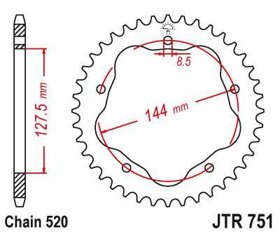JT JTR751.38 Zadní kolečko (rozeta), 38 zubů, 520