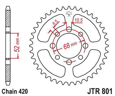 JT JTR801.43 Zadní kolečko (rozeta), 43 zubů, 420 KAWASAKI AE 80 (81-89), AR 80 (82-92)