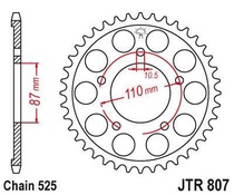 JT JTR807.45 Zadní kolečko (rozeta), 45 zubů, 525 SUZUKI SV 650 99-13 pro SUZUKI SV 650 S rok výroby 2004