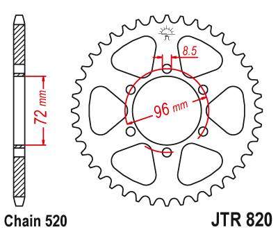 JT JTR820.42 Zadní kolečko (rozeta), 42 zubů, 520