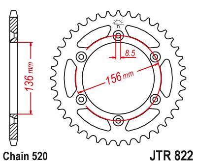JT JTR822.41 Zadní kolečko (rozeta), 41 zubů, 520 HUSQVARNA SM 610 (08-09), SUZUKI DR350 (90-03), RGV 250 (91-96)