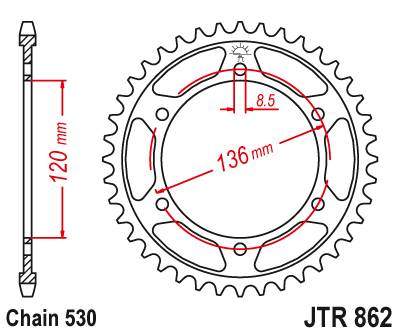 JT JTR862.45 Zadní kolečko (rozeta), 45 zubů, 530 YAMAHA XJ 600 H,N 84-91, YX 600 RADIAN 86-87