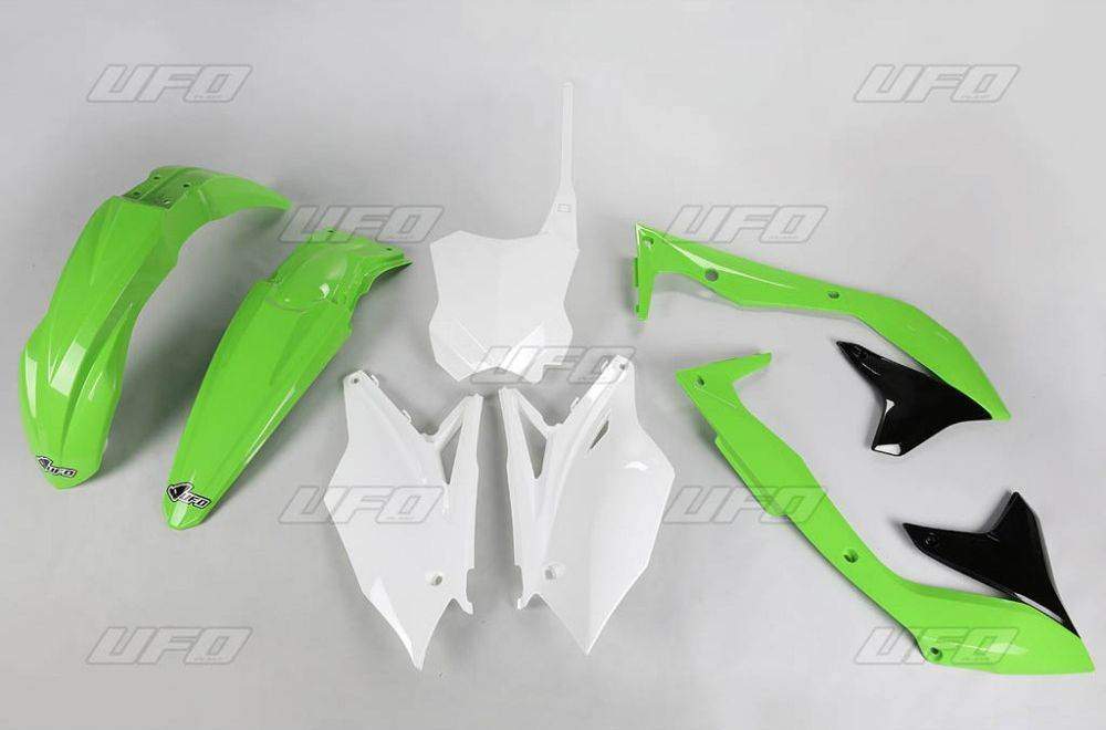 UFO kompletní plasty KAWASAKI KXF 450 18, barva OEM (bílá zelená černá)