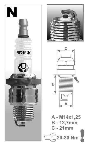 Zapalovací svíčka Brisk N17C řada Super pro motorku